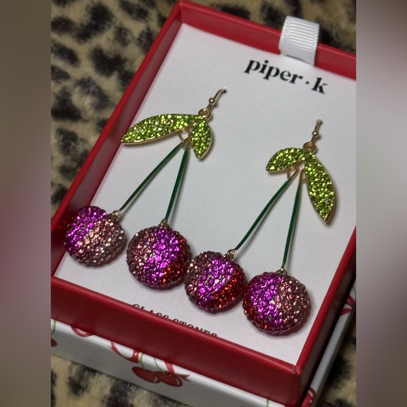 NIB Piper K Cherry Colorful Rhinestone Drop Dangle Earrings-Lightweight - Picture 4 of 6